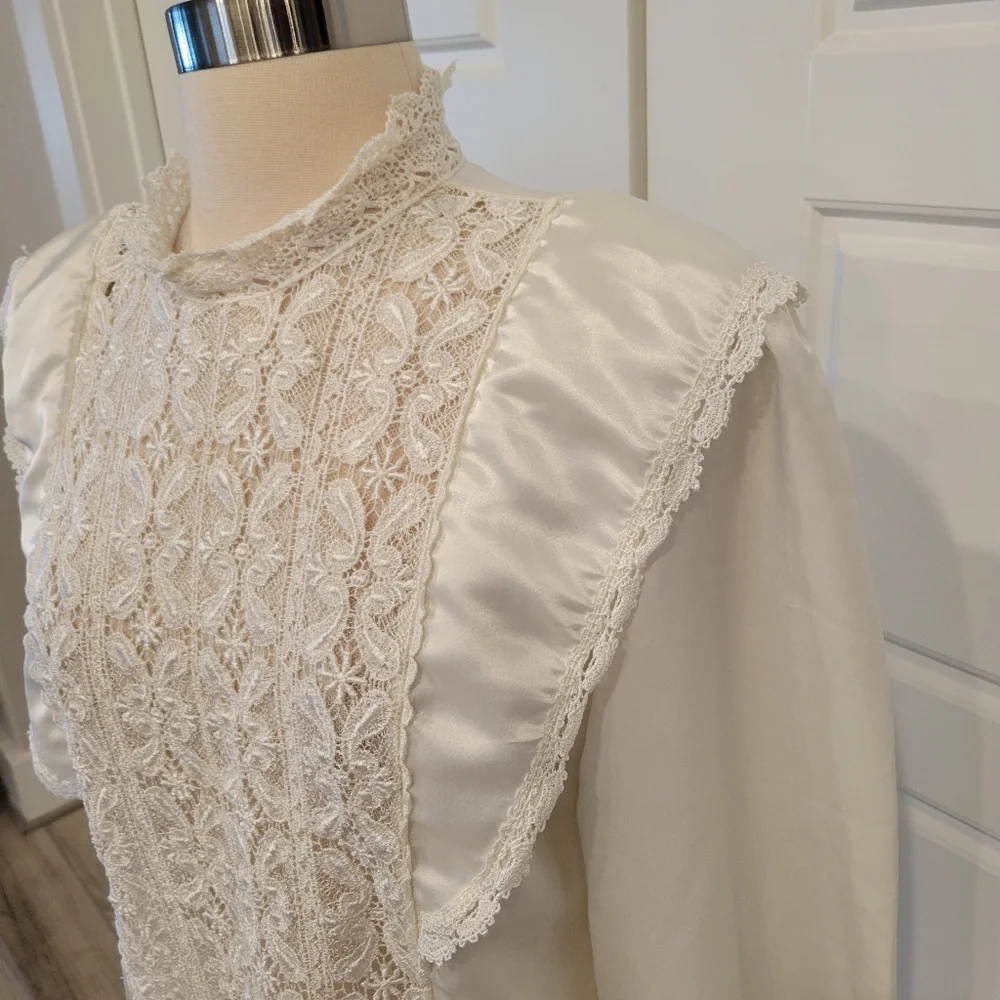 SAN ANDRE VINTAGE 80S VICTORIAN CREAM BLOUSE NEO EDWARDIAN LACY BLOUSE Size 10 - Picture 8 of 15